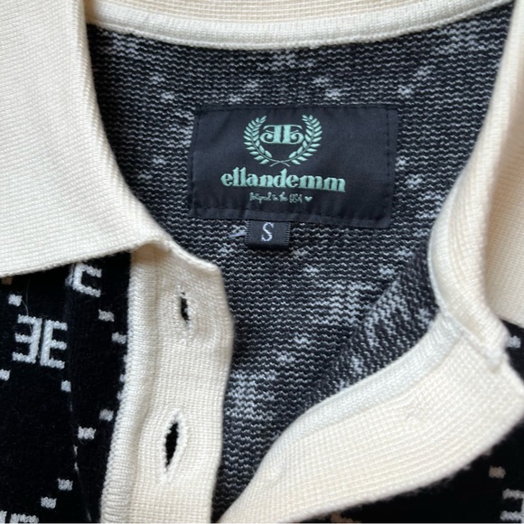 Ellandemm monogram collared wide leg knit set Small EUC black and white EE print - Picture 9 of 15